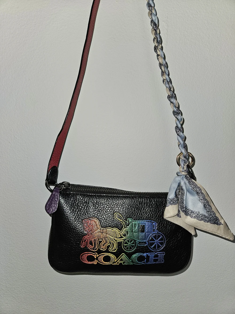 COACH Nolita 19 Black Leather Rainbow Logo Shoulder Bag